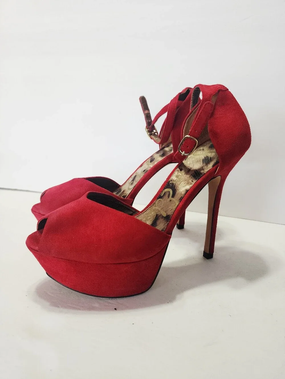 Sam Edelman Red Marina Ankle Steap Platform Stilletos 7.5